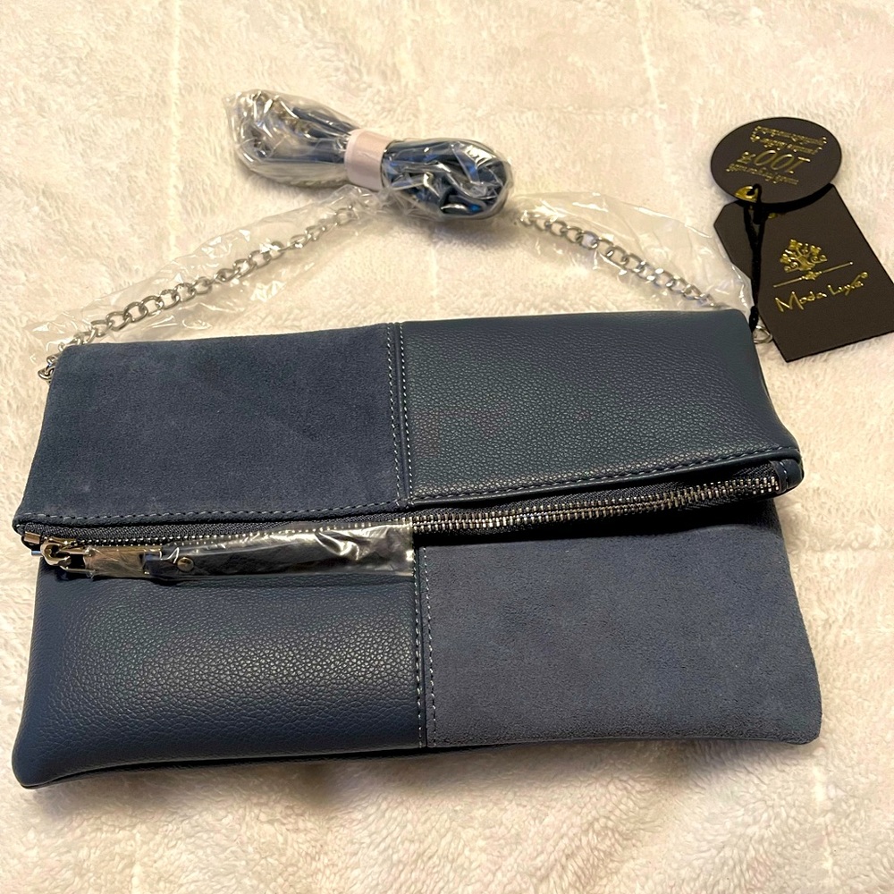 Moda Luxe Navy Fold-Over Clutch Wristlet with Chain